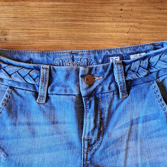 Miss Me - Mid Rise Wide Leg Braided Waist Denim Rodeo Jeans Sz: 25 - Picture 4 of 9